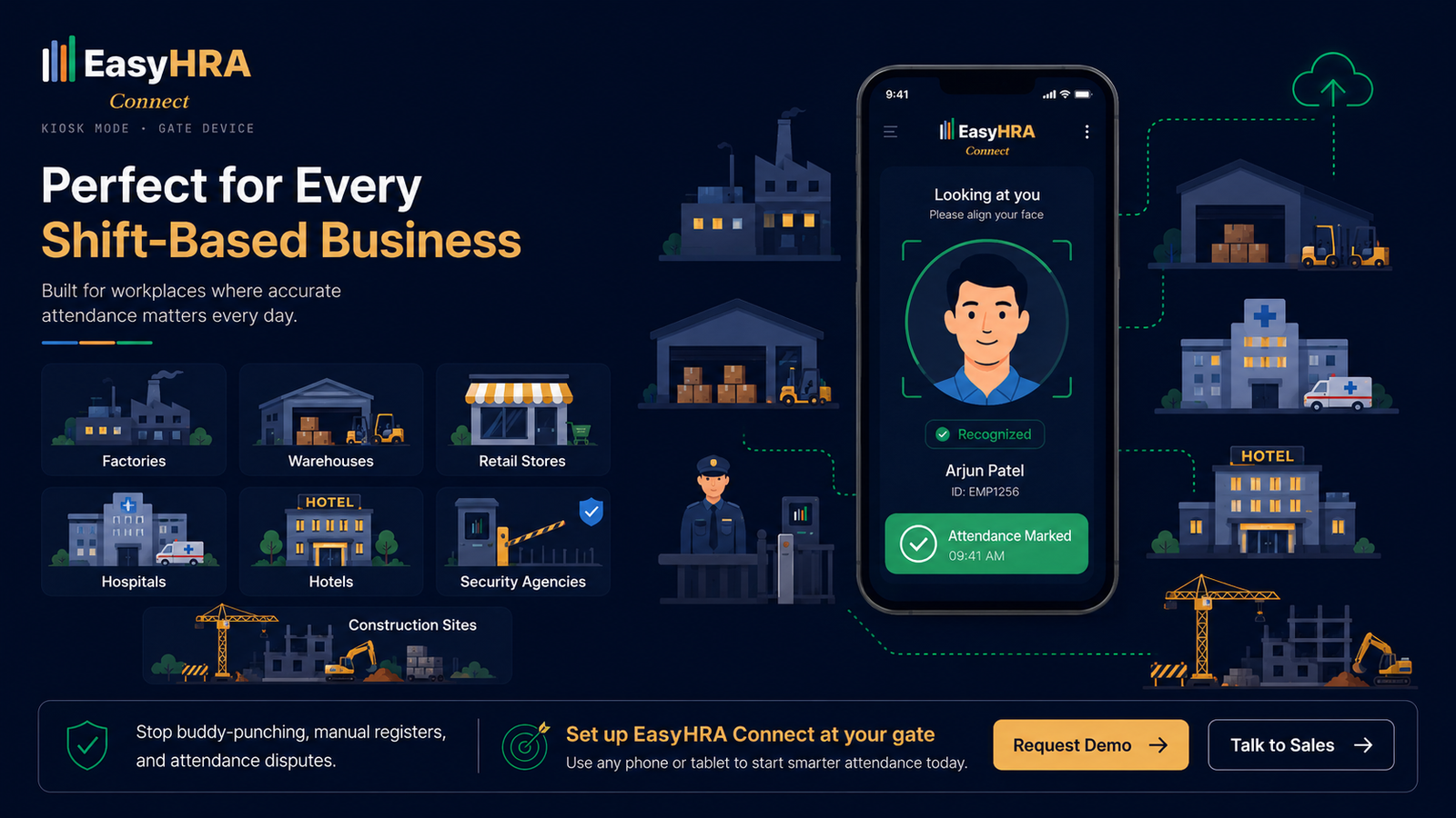 EasyHRA Connect — turn any phone into a face attendance kiosk